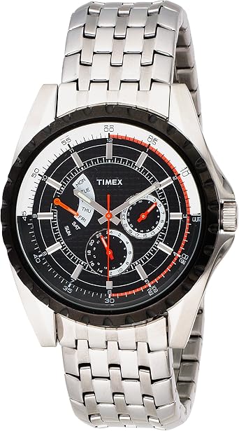 Timex - T2M430 PF - Montre Homme - Timex Classic - Quartz multifonction - Cadran Rond en Acier inoxydable - Fond Noir - Bracelet acier, Black, Casual