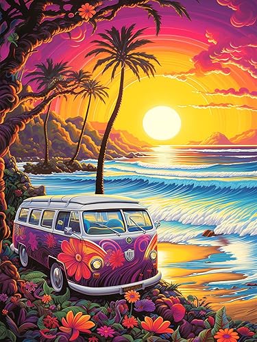 mrpwnle Pintura por números para adultos  Pintura por números para adultos  Lienzo fácil  Bosque Atardecer océano paisaje pintura por números para