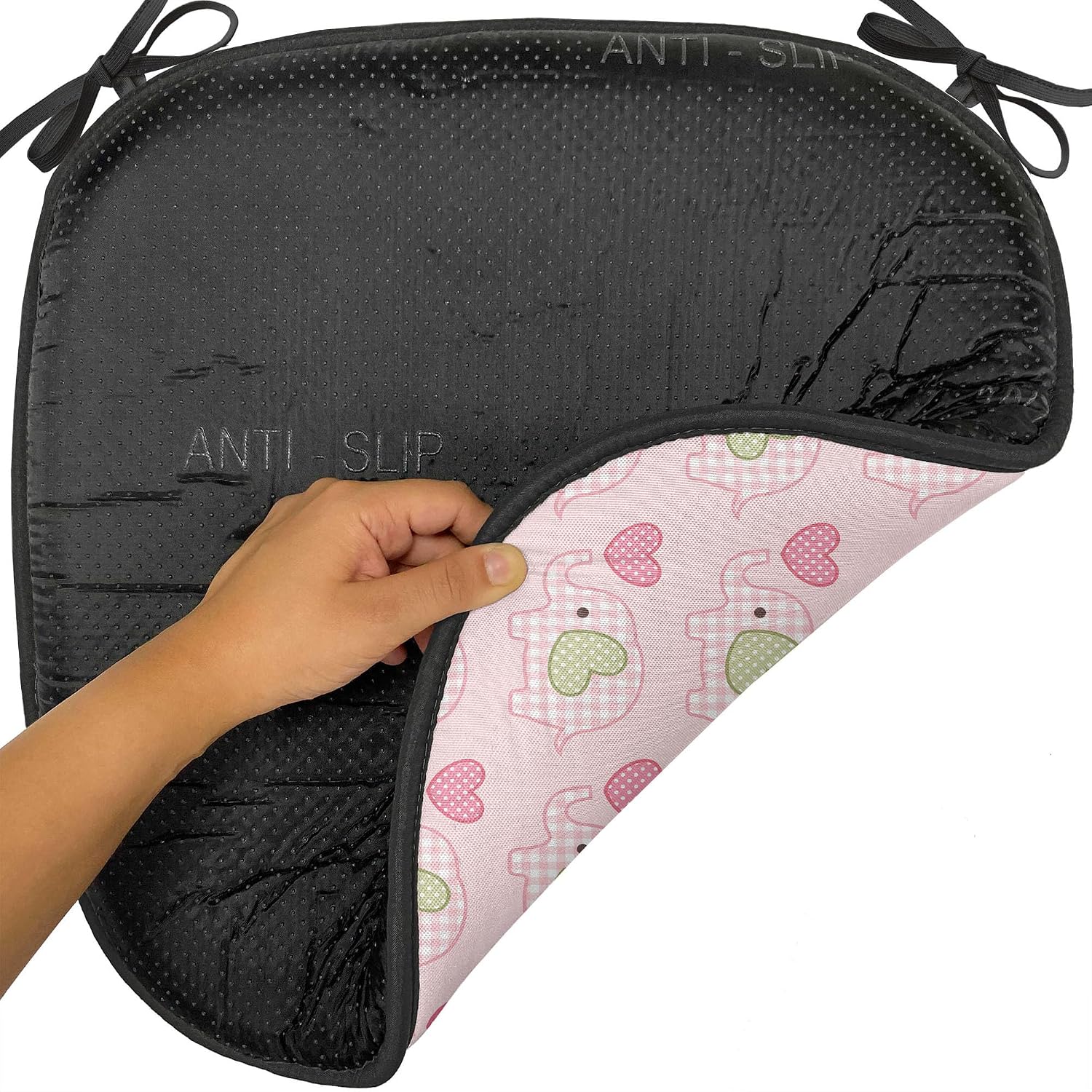 Lunarable Animal Chair Seating Cushion Set of 6, Cartoon Pattern with Heart Shape Patches Like, Anti-Slip Seat Padding for Kitchen & Patio, 16"x16", Green Pink