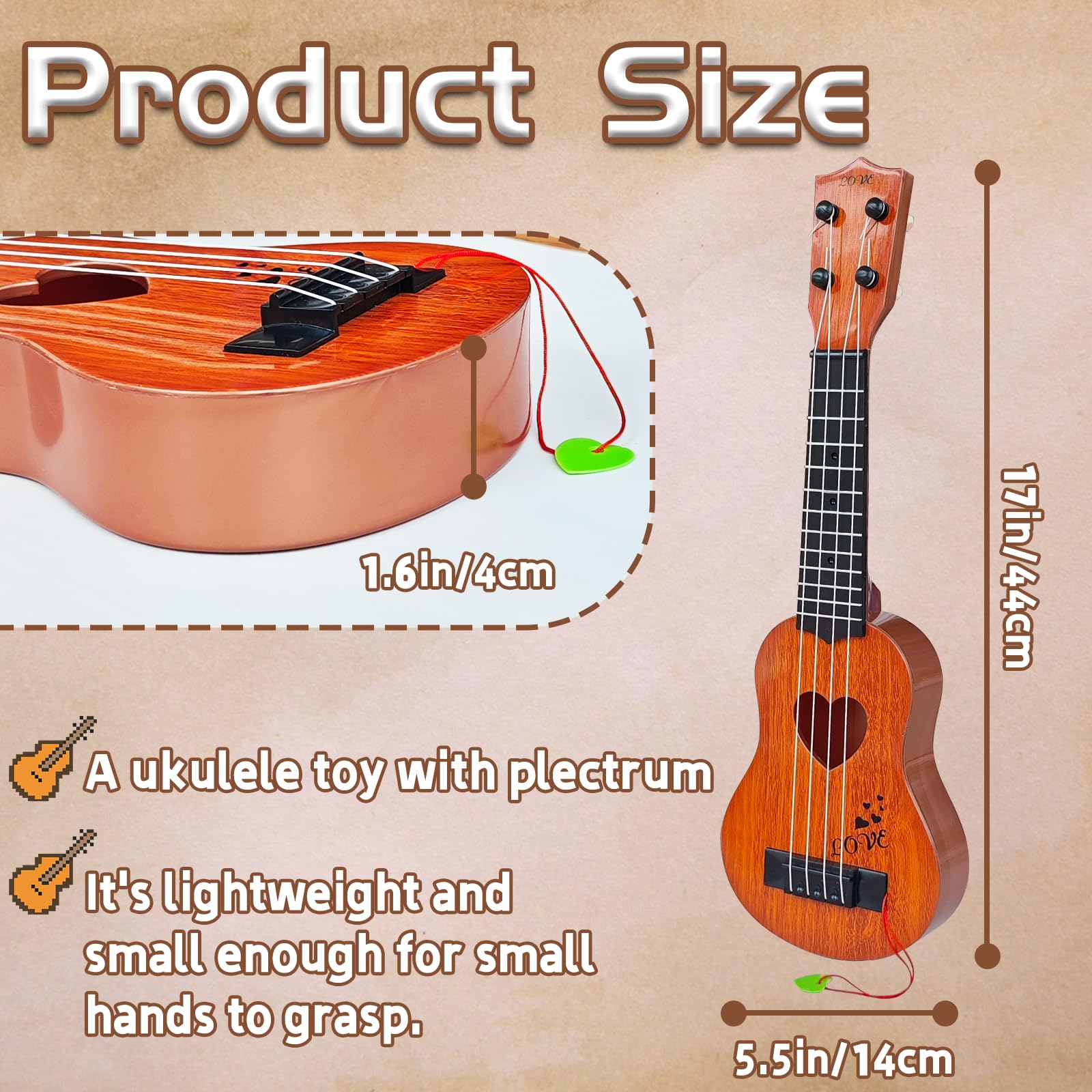 Kids Toy Classical Ukulele,17 Inch 4 Strings Guitar Ukulele Musical Toy,Educational Guitar Toy for Toddlers and Preschoolers