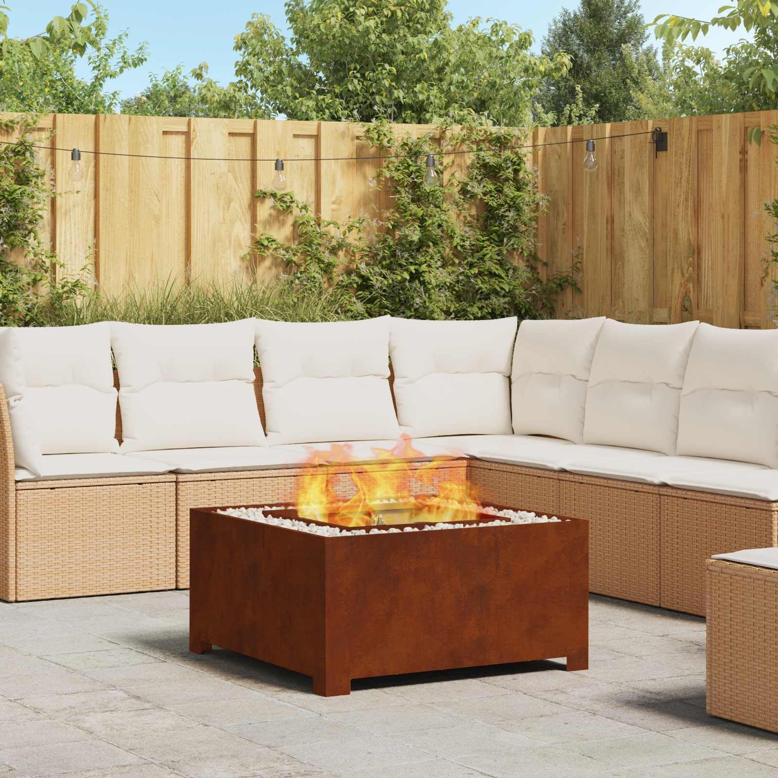 vidaXL Focolare Marrone 80 x 80 x 40 cm, Focolare Industriale da Esterno, Quadrato e Portatile, Resistente alla ruggine, Ideale per Giardini e Terrazzi