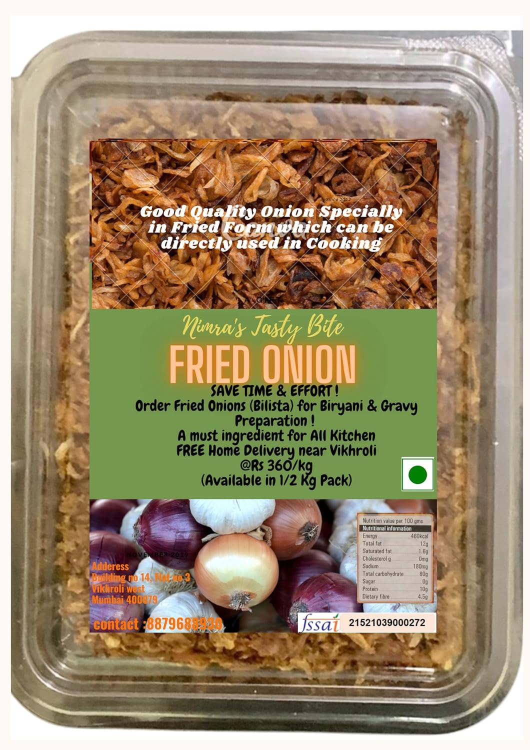 Birista/Barista/Barrista, Fried Onion Flakes, Crispy & Crunchy Golden