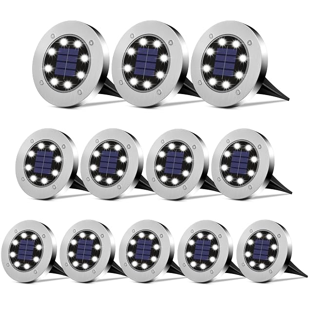 DUUDO Solar Lights Outdoor 12 Pack Solar Garden Outdoor Waterproof Pathway Lights Bright In-Ground Light Outdoor Lighting Decor