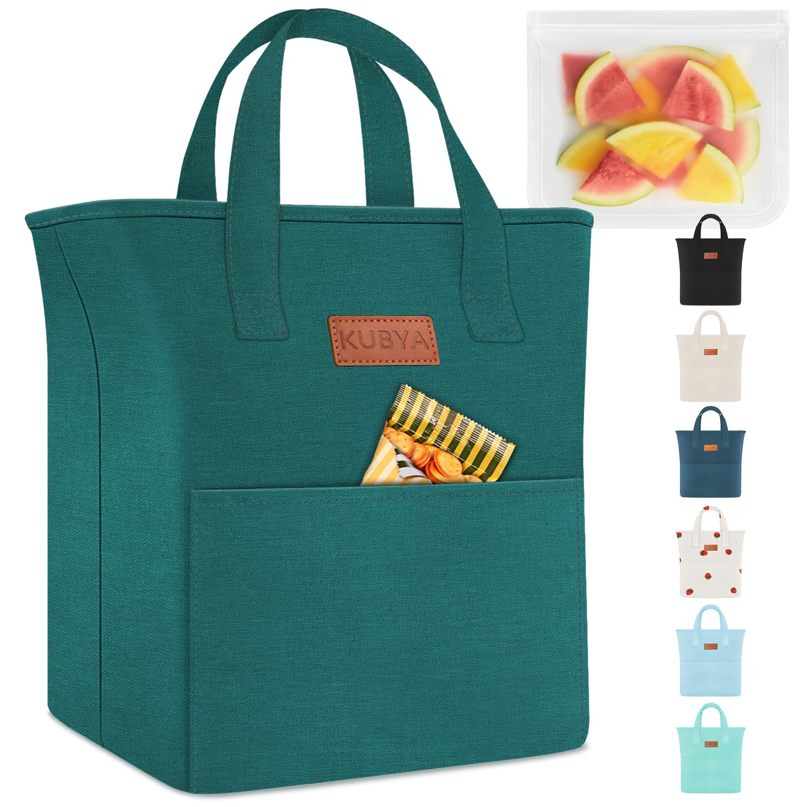 KUBYA Lunch Box Lunch Bag for Women Adult Men Insulated Cooler Lunch Boxes Simple Reusable Lunchbag Cute Lunchbox Large Capacity Lunch Tote Bags for Picnic or Work, Included Food Storage Bag