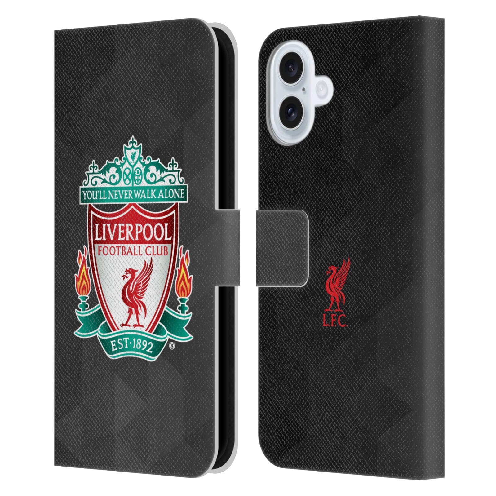 Head Case Designs Officially Licensed Liverpool Football Club Black Geometric 1 Crest 1 Leather Wallet Case Compatible With Apple iPhone 16 Plus