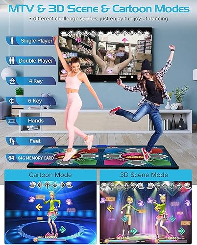 Miniatura 3 de Tapete de baile doble musical para niños y adultos, tarjeta de memoria de 64G, juegos de baile de fitness con modo de baile MV3Dcaricaturas, 81