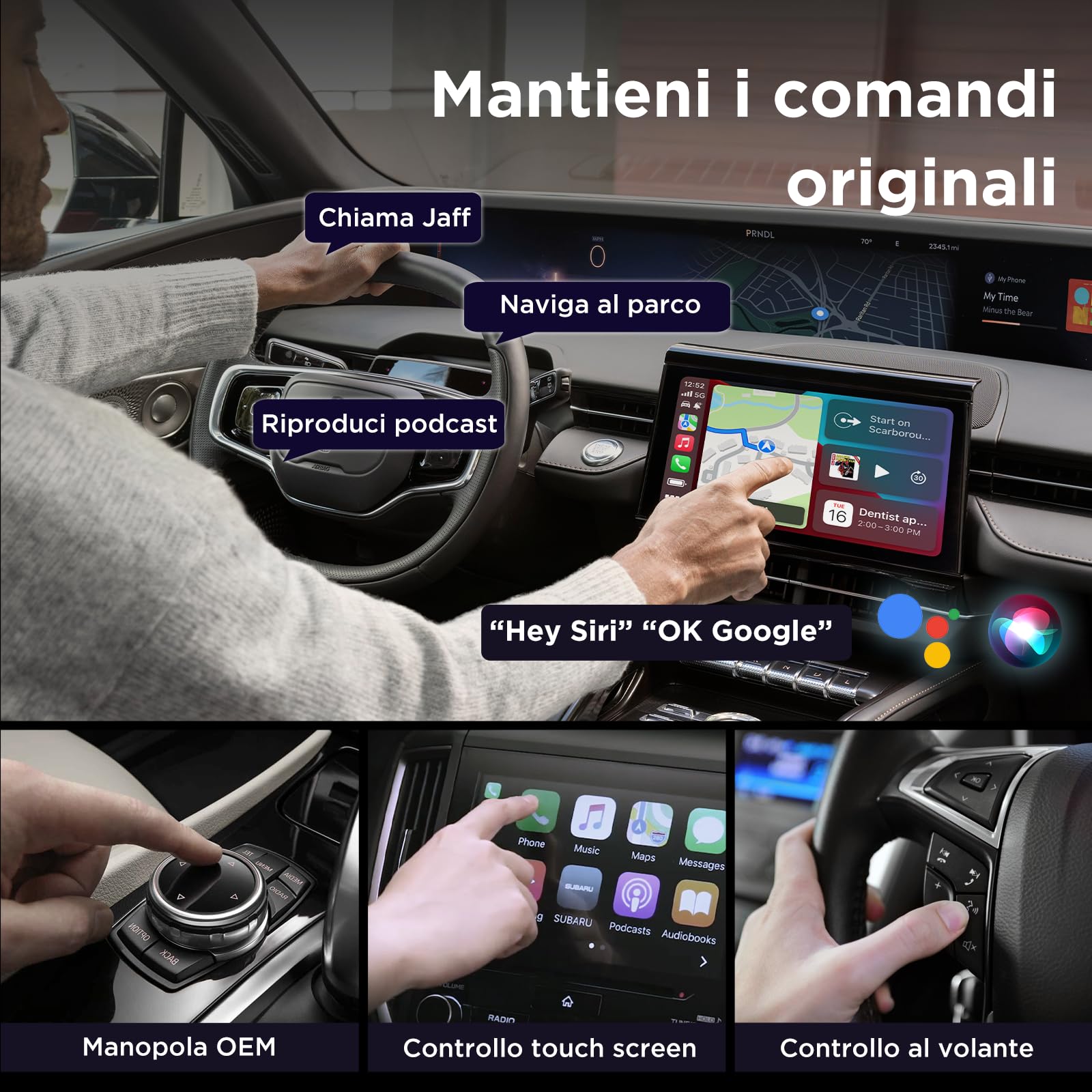MSXTTLY Adattatore Android Auto Wireless, Carplay Wireless per iPhone 17-12 & Android 11+, Bluetooth 5.3, Dual Core WLAN 5.8GHz, Veloce e Stabile