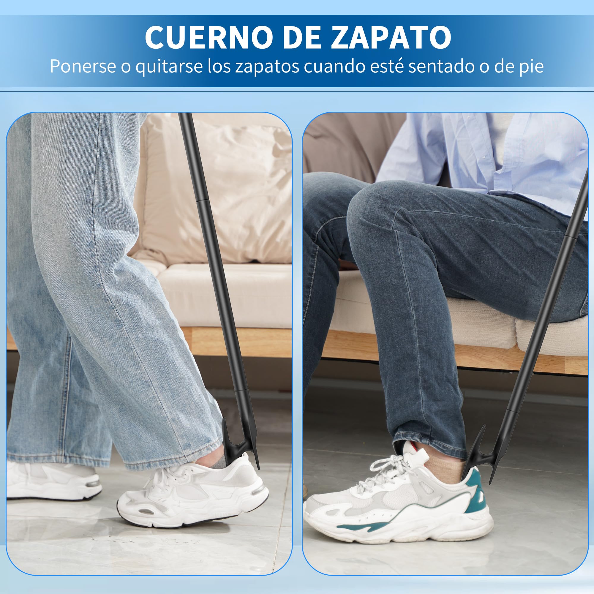 Kekoy Calzador de calcetines, Kit 2 piezas para poner y quitar calcetines (hombres y mujeres), más fáciles que deslizador de 3 dedos, auxiliar con mangos de espuma para discapacitados y mayores (Azul)