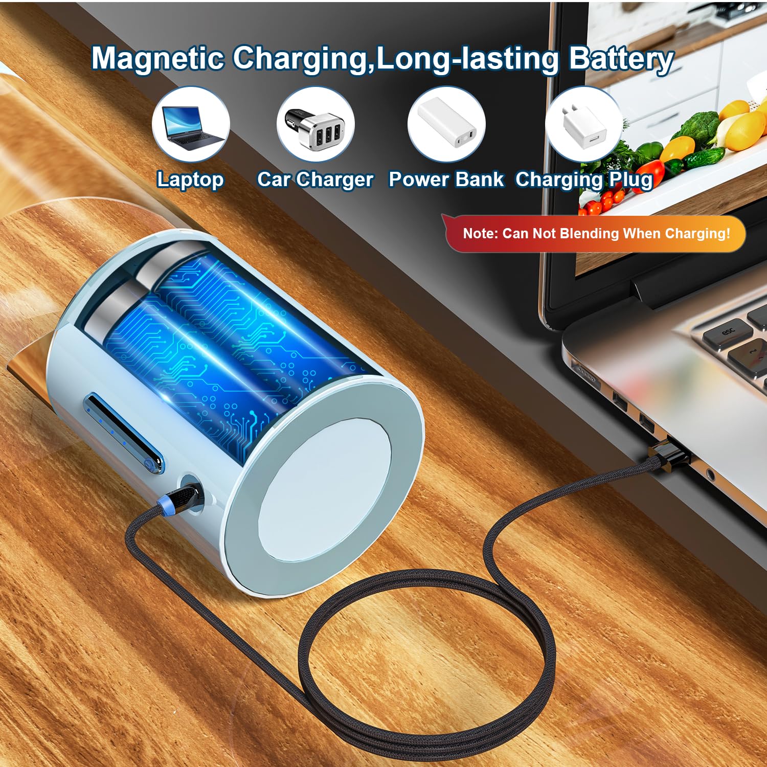 Licuadora portátil, Mezcladora Personal para Jugo Fresco, Batidos y Batidos – Mini Licuadora de 16 Onzas con 6 Cuchillas, Recargable por USB, sin BPA, Botella Pequeña para Cocina, Viajes, Oficina