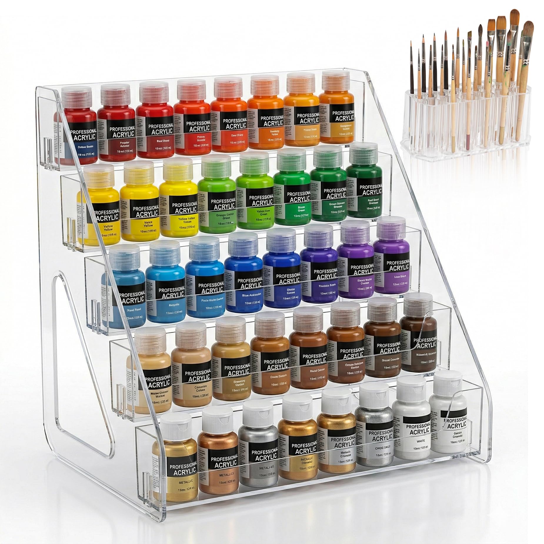Organizador de pintura con soporte para pinceles, estante de almacenamiento de pintura acrílica de 5 capas, versión alta, soporte de pintura en miniatura para tubos y tarros de pintura