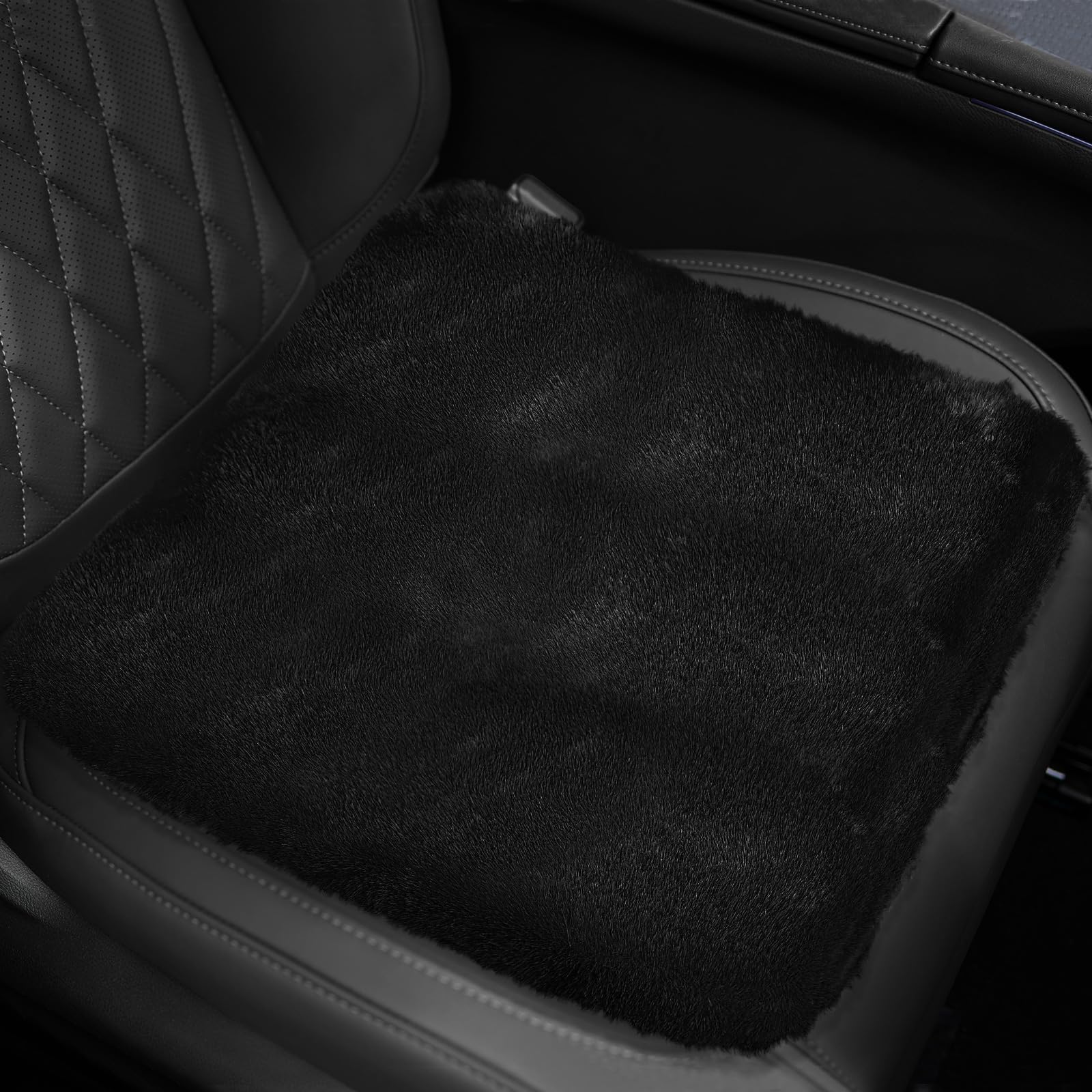 wuyaoyao Sheepskin Car Seat Cushion, Soft Comfort Fur Wool Car Seat Covers, Winter Warm Auto Front Seat Cushion Pad, Fuzzy Seat Bottom Protector