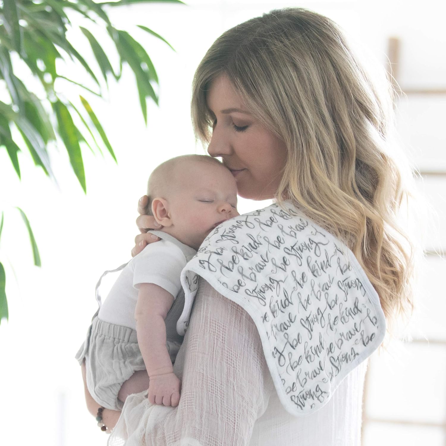 Bebe au Lait Classic Muslin Baby Burp Cloth Set - Just Be and Leaves : Baby