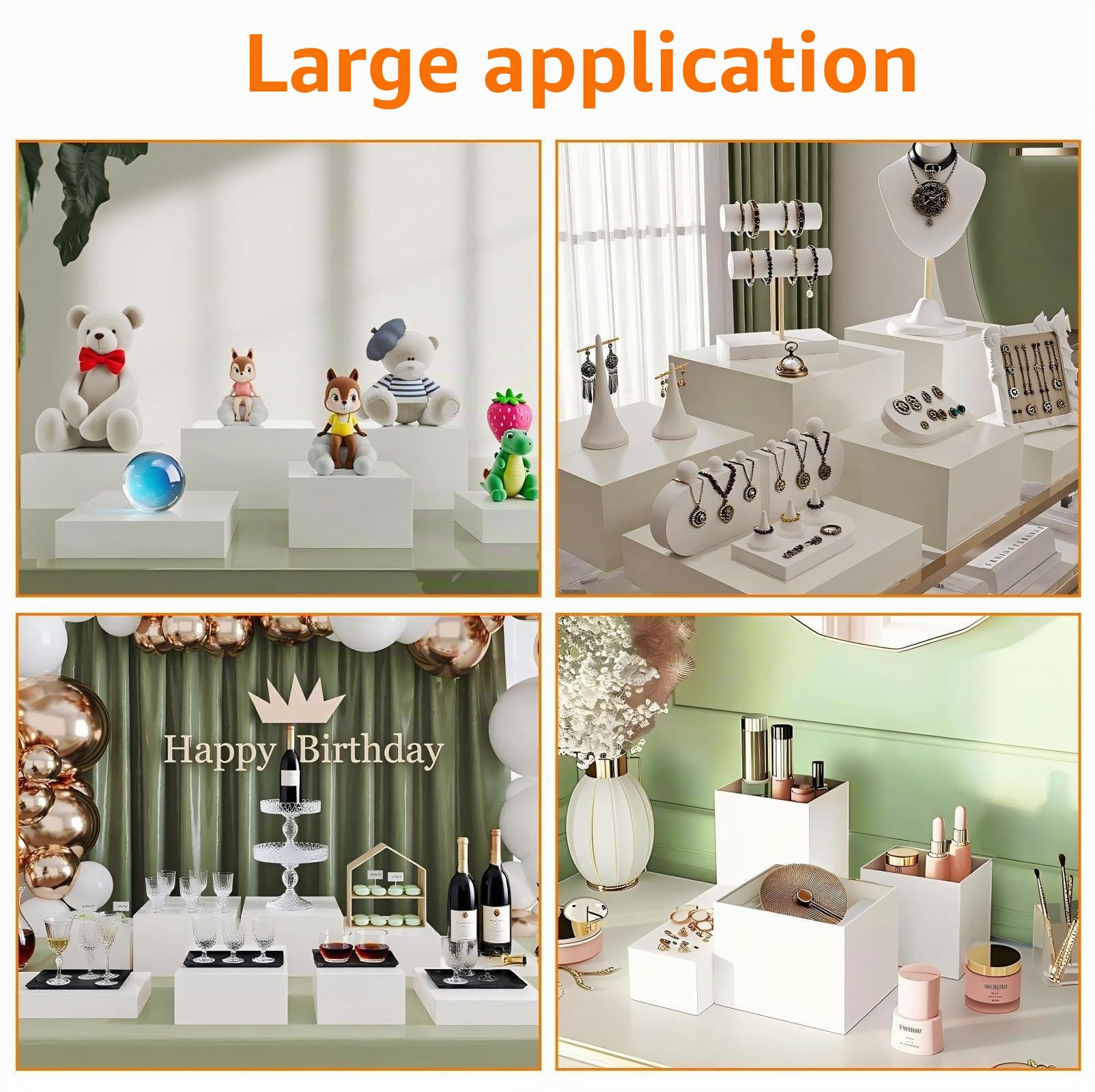 6Pcs Présentoir Aperitif Buffet avec Fond Creux 3/4/5/6/7/8in, Présentoirs Gâteaux Acrylique Blanc, Support Cubique Emboîtable pour Aliments, Desserts, Objets Collection, Bijoux, Décoration Figurines