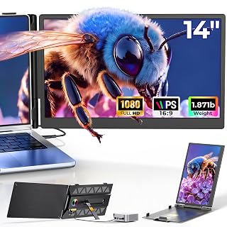 Laptop Screen Extender, 14” FHD 1080P Portable Monitor for Laptop with 100% sRGB, Dual Screen Extender for Laptop 13–17.3”, Plug & Play External Monitor, Business Travel & Home Office - Amazon product rated Grade A