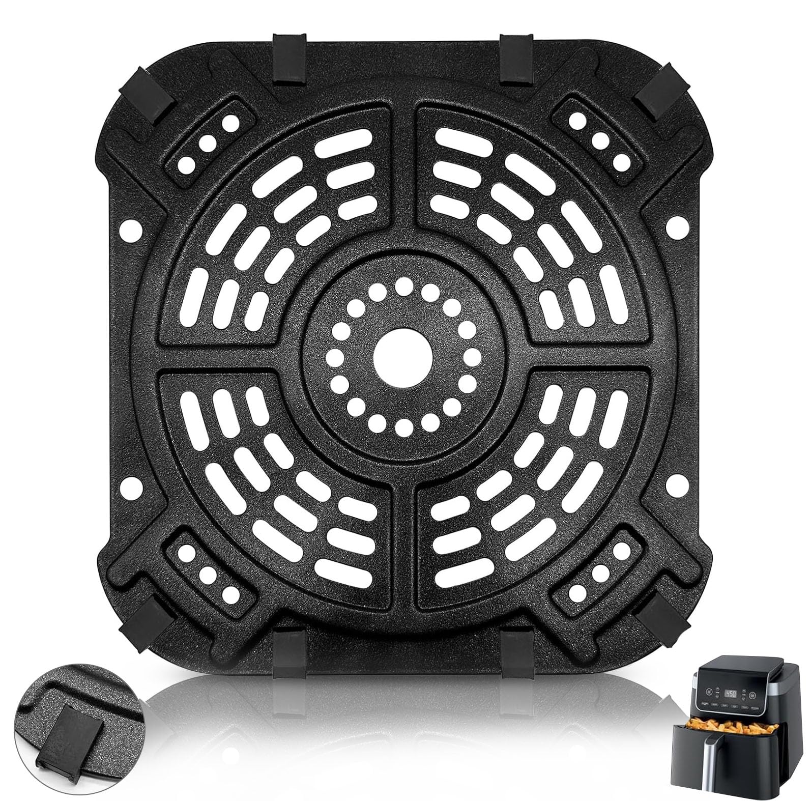 GWYXC Air Fryer Grill Pan for Ninja AF180UK AF180UKCP Air Fryer Pro XL 6-in-1 6.2L, 8.5''×8.0'' Air Fryer Accessories Tray Grill Plate Crisper Plate Replacement Parts Tray Rack with Rubber Bumpers