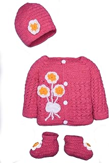 Handmade Newborn Toddler Infant Soft Wool Cardigan Crochet Knit Sweater Set Price In India