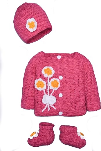 Handmade Newborn Toddler Infant Soft Wool Cardigan Crochet Knit Sweater Set