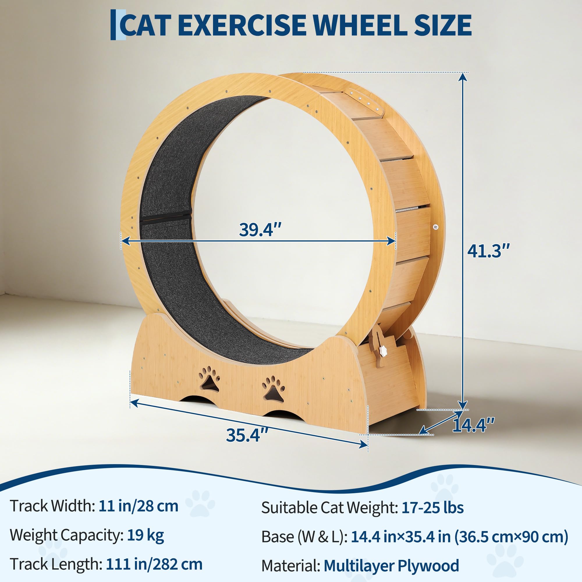 Garvee - Rueda de ejercicio de madera para gato de interior, alfombra extraíble silenciosa, ideal para el mantenimiento, la marcha y la salud de los gatitos, diseño natural