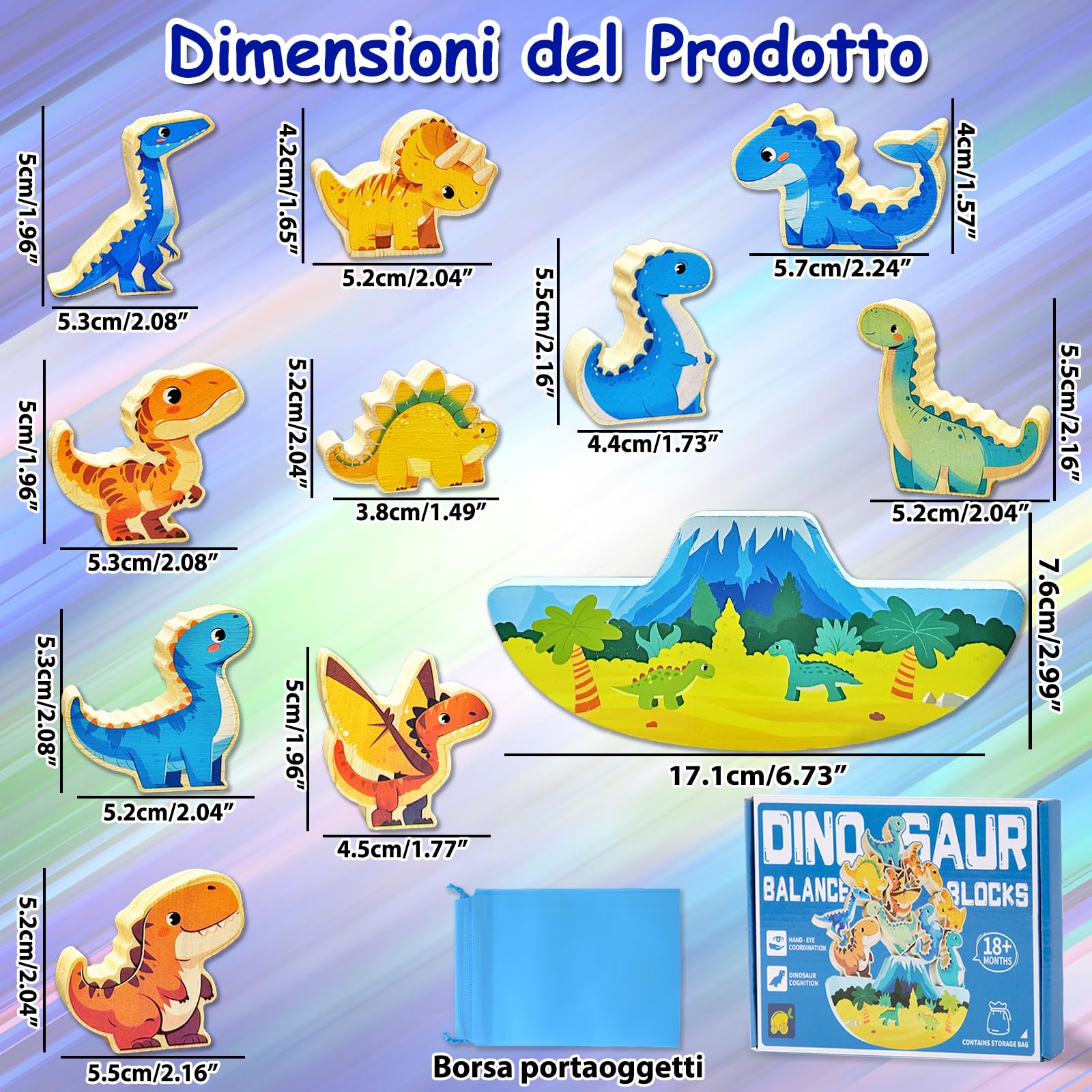 Echehi Dinosauro Giochi per Bambini, 11 pezzi Giochi Montessori per Bambini dai 18 Mesi in su, Apprendimento STEM, Capacità Motorie Fini e Interazione Genitore-figlio