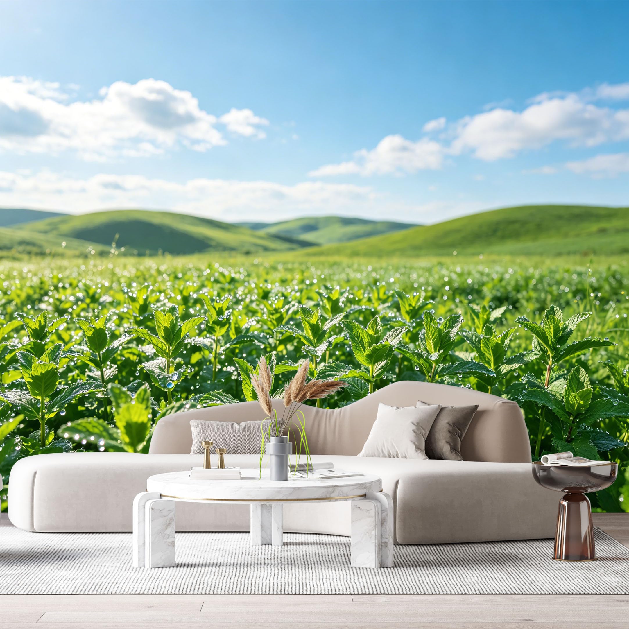 Custom Size Wall Murals Green Hills Landscape Botanical Morning Dew Field SelfAdhesive Wall Fabric Removable Large Wallpaper for Photo Living Room