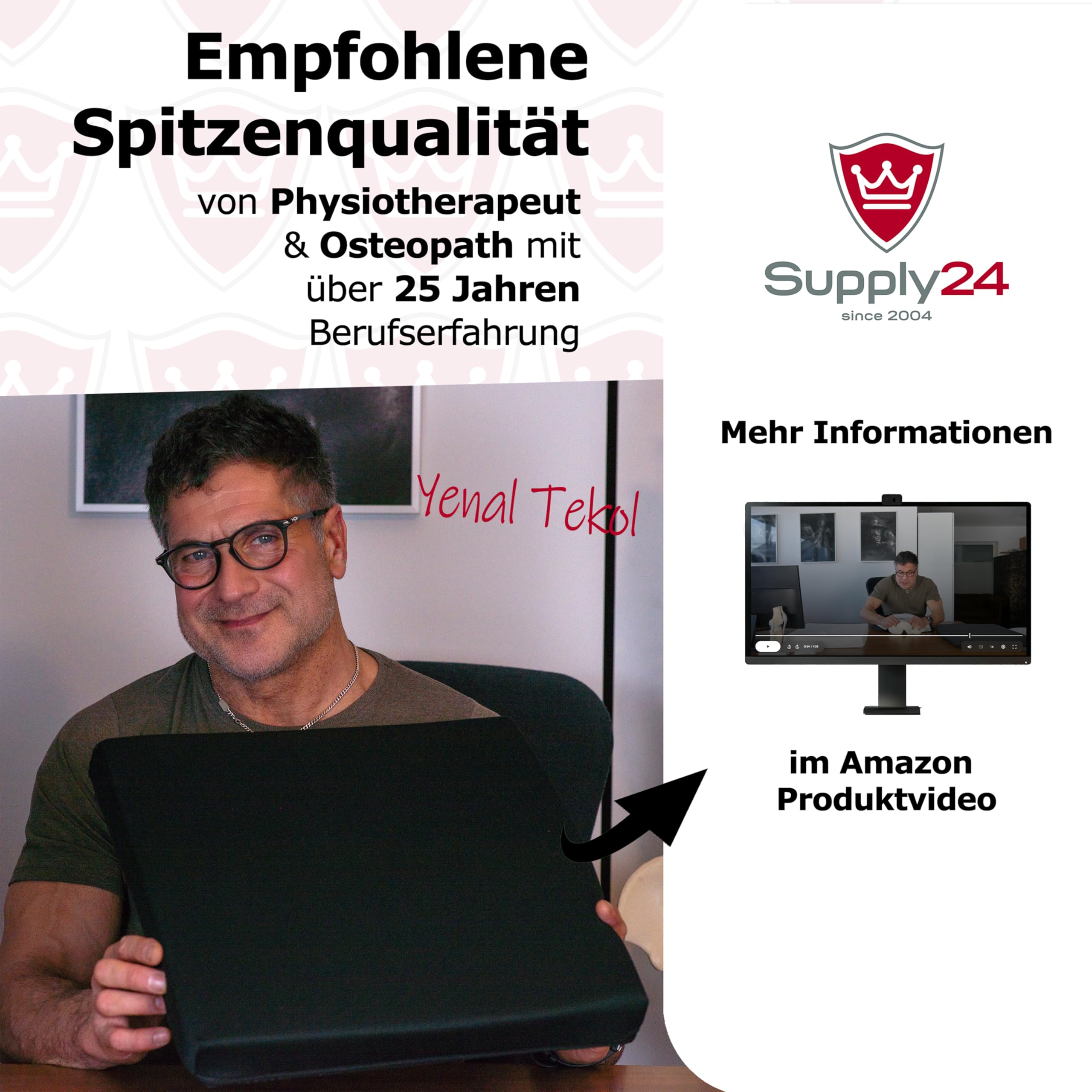 Orthopädisches Anti Dekubitus Gelschaum Sitzkissen 40x40x5 cm – Made in Germany | Ergonomisch & extra kompakt Sitzpolster (RG 60 (weich) Mit Polyester Bezug schwarz)