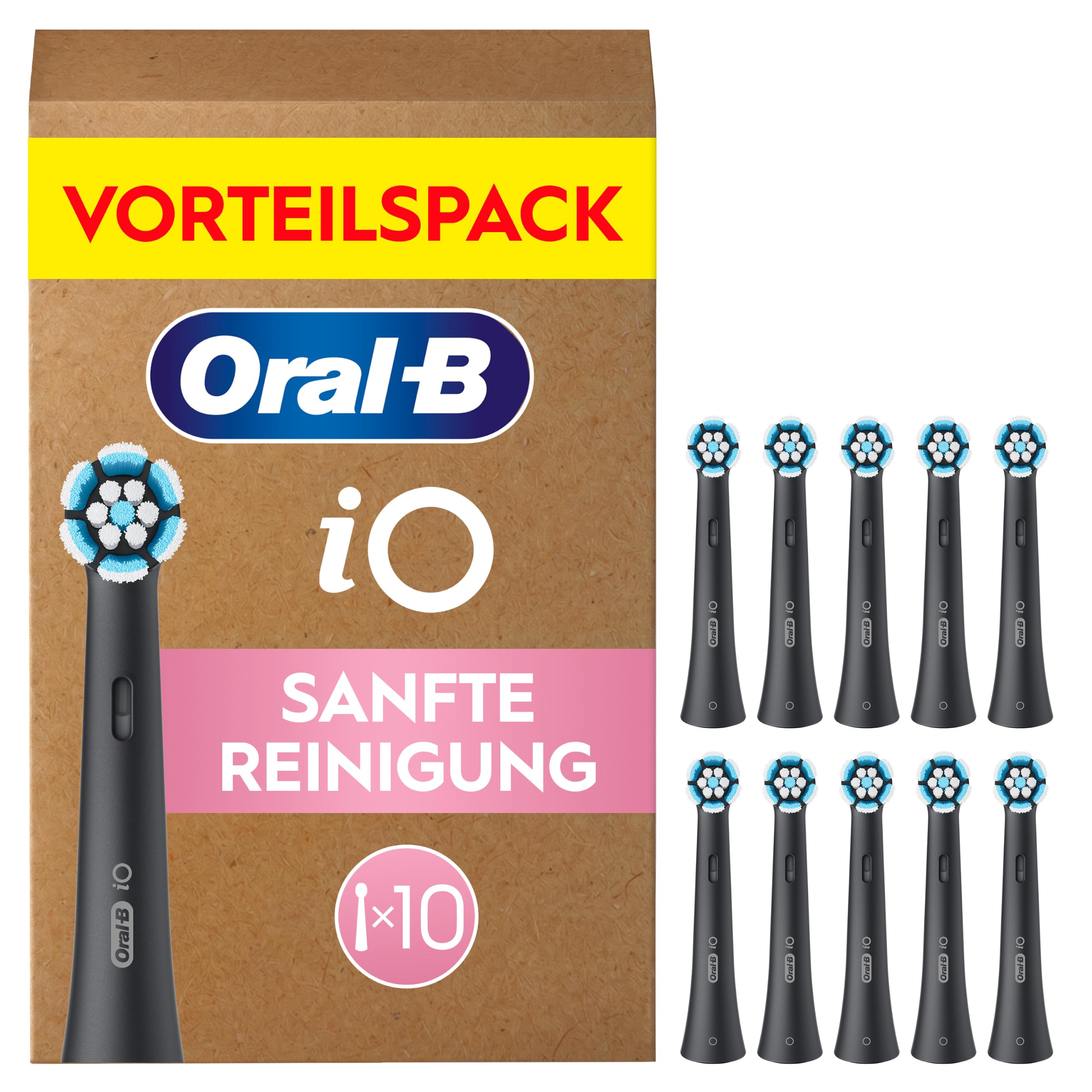 Oral-B iO Aufsteckbürsten Sanfte Reinigung, Schwarz, 10 Stück