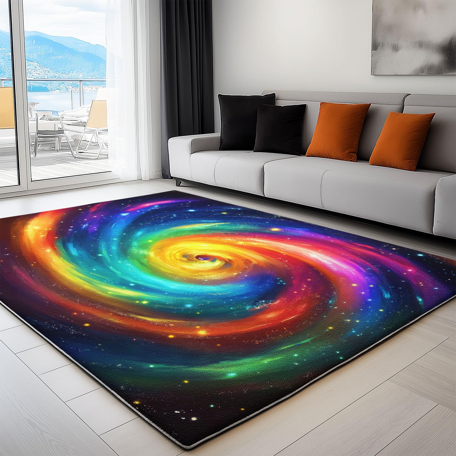 Dywan 120 x 180 cm Można prać w pralce, tęcza, spiralna galaktyka, antypoślizgowy, ultra miękki, flanelowy dywanik do sypialni, salonu i łazienki - łatwy do czyszczenia, krótki włos, kolor