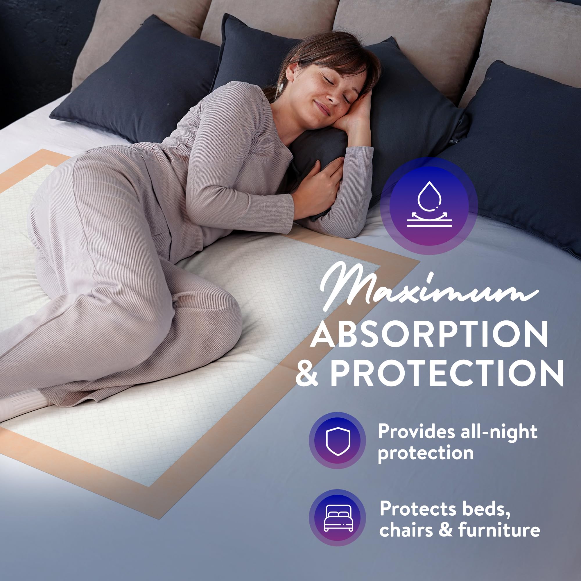 Ultra Absorbencia - Almohadillas desechables extra gruesas con polímero tamaño XL 30 x 36, melocotón, 50 unidades