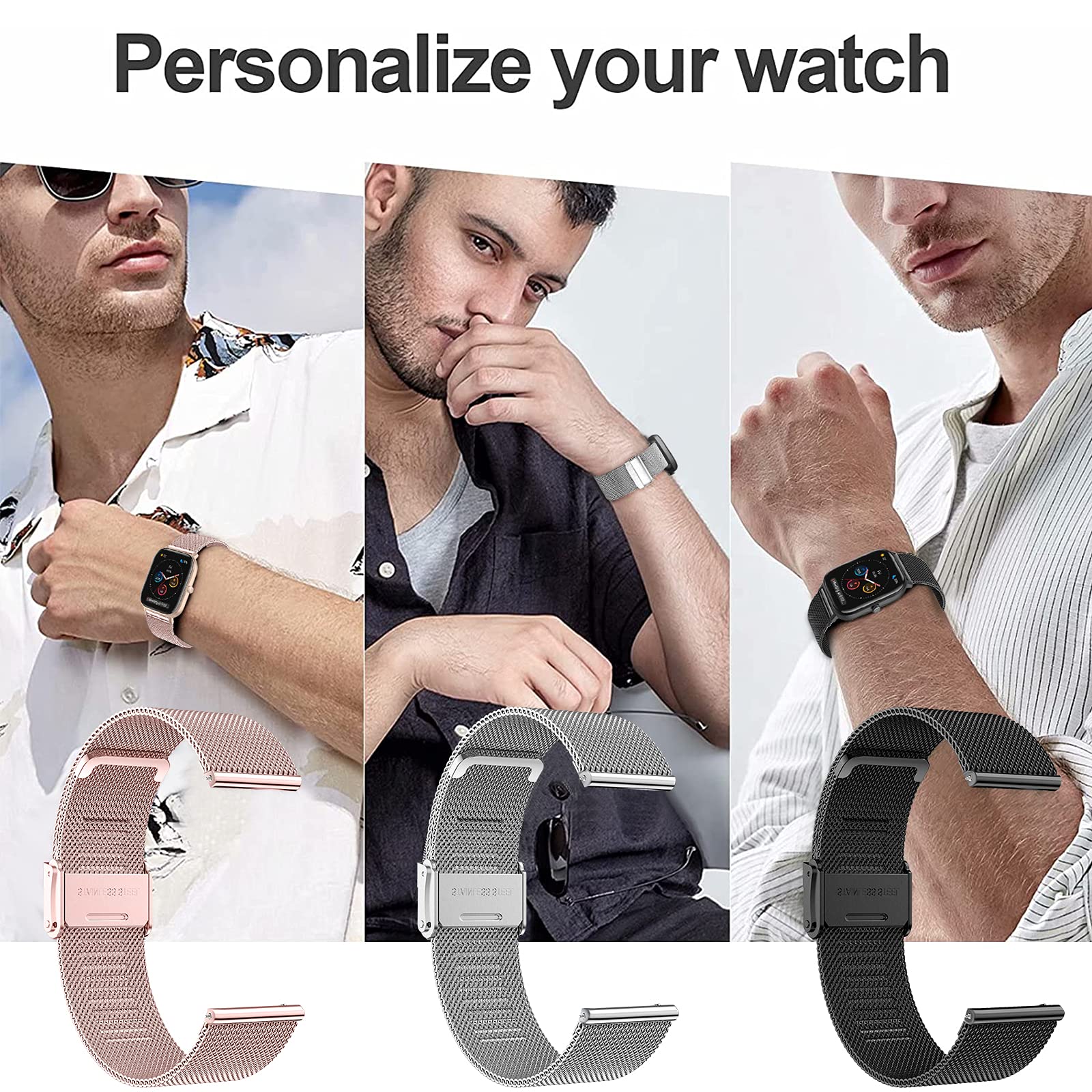 Cinturino per Amazfit GTS, 20mm Cinturino in Acciaio Inossidabile in Metallo Cinturino per Amazfit GTS 4, GTS 4 Mini, GTS 2, GTS 2 Mini, GTS 3, Amazfit Bip, Bip 3, Bip3 Pro, Bip U, Bip U Pro, GTR Mini