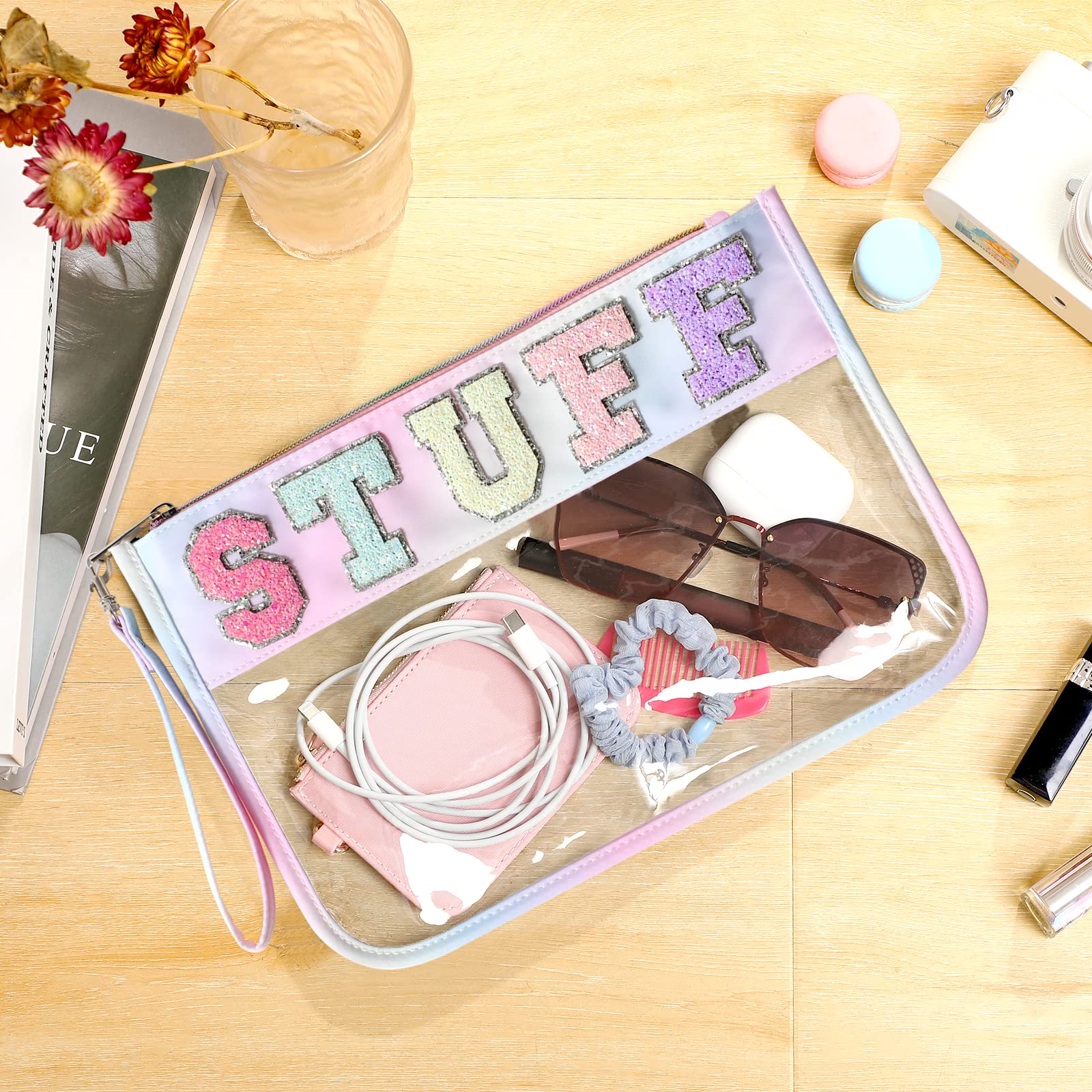 DYSHAYEN Bolsa de Chenilla Transparente con Cremallera para Viajes, Bolsa de cosméticos Transparente de Nailon, Bolsa de Viaje de Maquillaje para Mujer