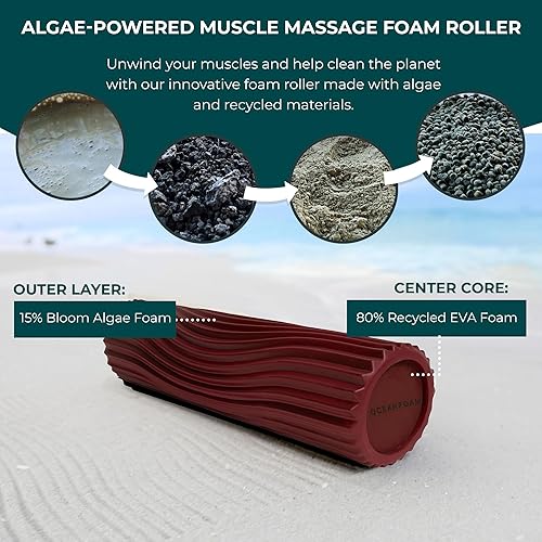 Miniatura 106 de Oceanfoam Tidal Roller - Rojo, Azul Marino Oscuro y Natural Marmóreo - Rodillo de espuma para masaje muscular para dolor de espalda y estiramiento -