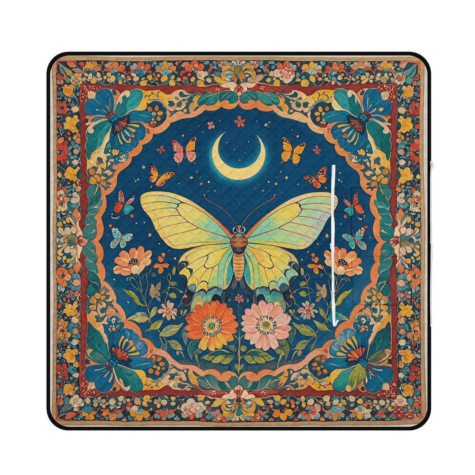 Tapisserie de pique-nique avec motif papillon et fleur, couverture imperméable avec sac fourre-tout, tapis de pique-nique pliable pour camping, plage, parc, 200 x 200 cm