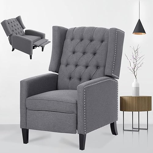 Miniatura 15 de Sillas reclinables para adultos, sofá reclinable ajustable con respaldo de ala con reposapiés extendido, sillas reclinables modernas de tela, sillas