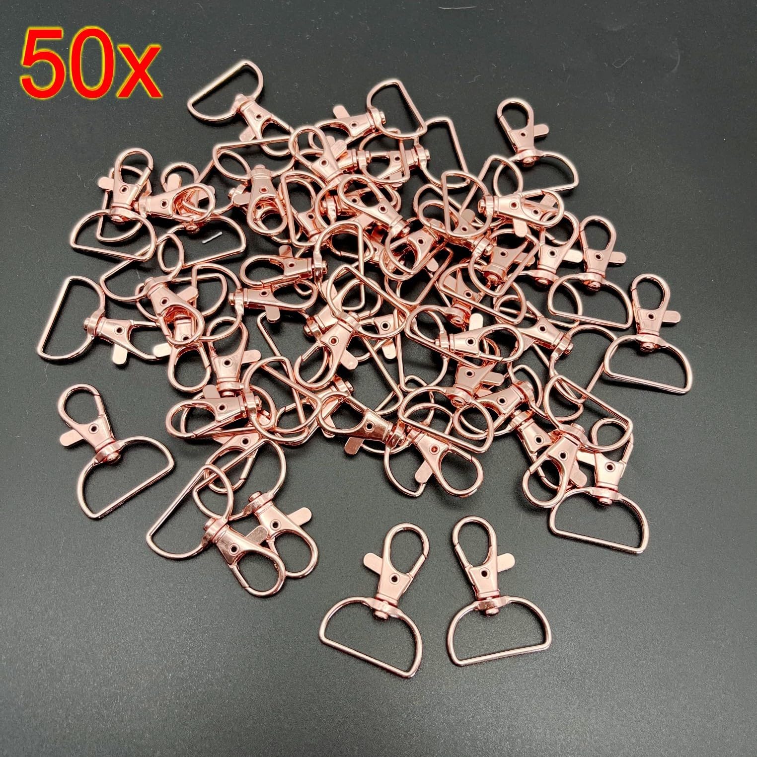 JZK Lot 50 Mousquetons Pivotants Or Rose Avec Anneau D – 3x4 Cm, Fermoirs Solides Pour Porte-Clés, Sacs & Bijoux