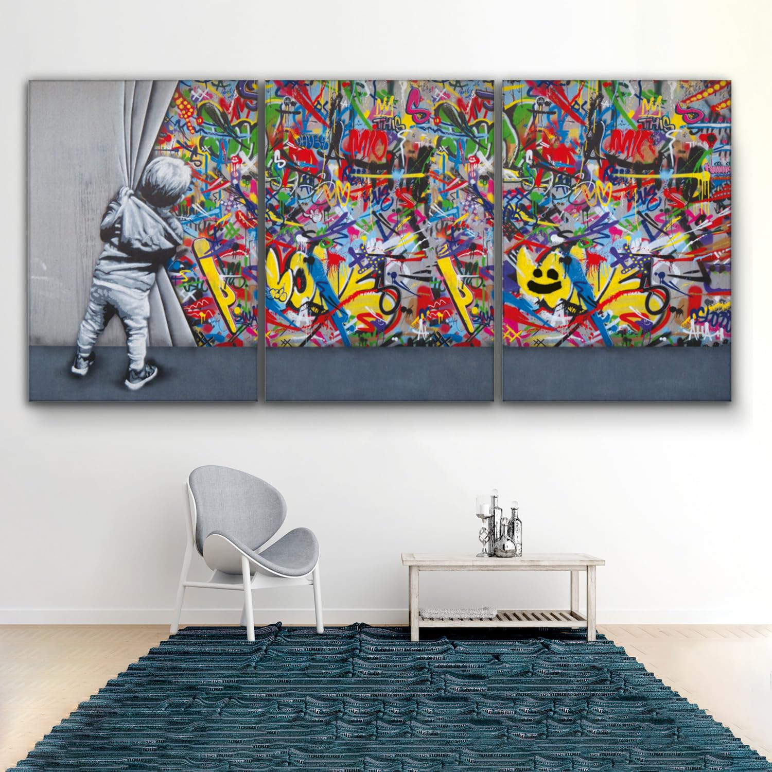 Banksy Street Art Leinwand Gemälde XXL 308x140cm 3pcs 100x140cm Moderne