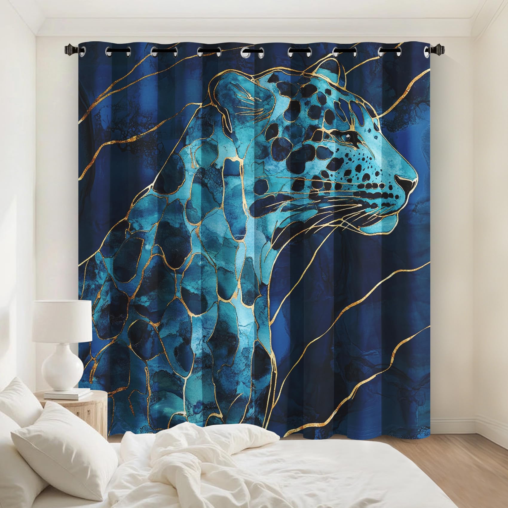 Rideau occultant guépard marbre bleu marine l140 x h220 cm lot de 2