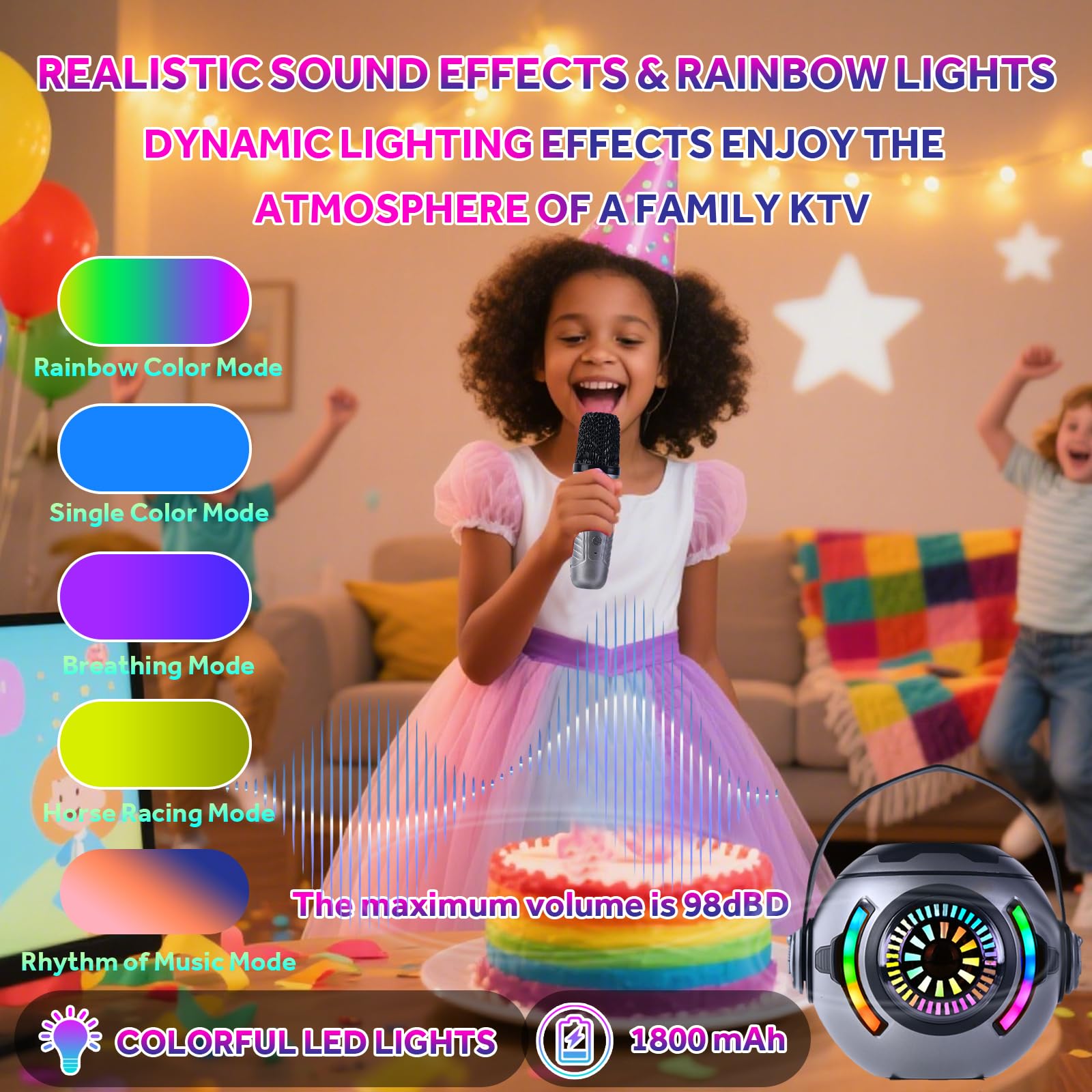 Karaoke Machine 2 microfoni, microfono wireless Bluetooth portatile per bambini, per bambini dai 4 ai 12 anni, regali per ragazzi e ragazze 4, 5, 6, 7, 8, 9, 10, 11 e 12 anni