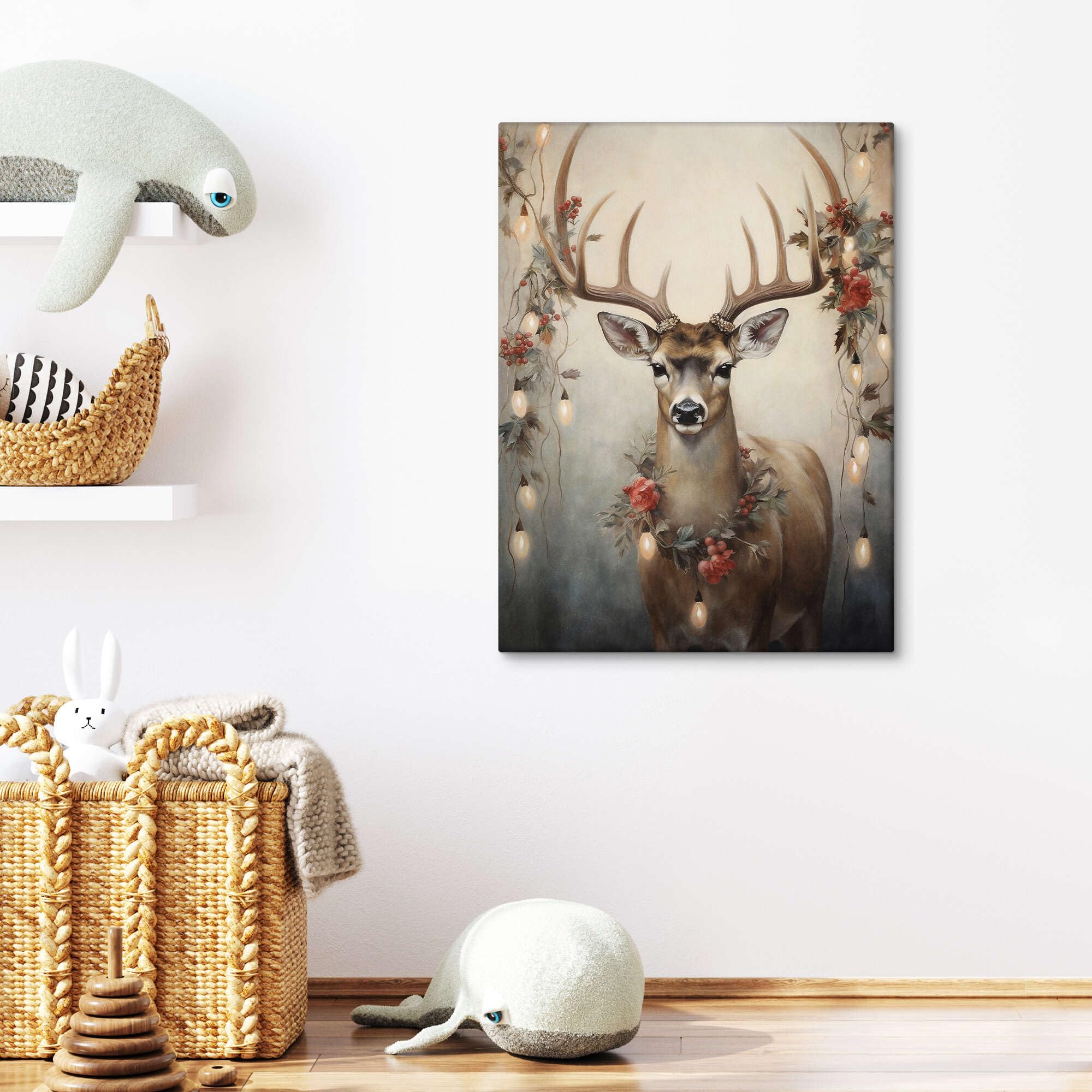 Reindeer With Garlands Obraz na płótnie