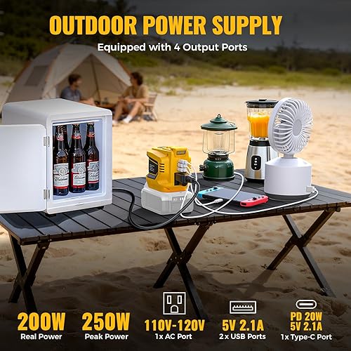 Miniatura 2 de Inversor de corriente de 200 W para batería Dewalt de 20 V, CC 20 V a CA 110-120 V, generador portátil, adaptador de cargador con toma de batería