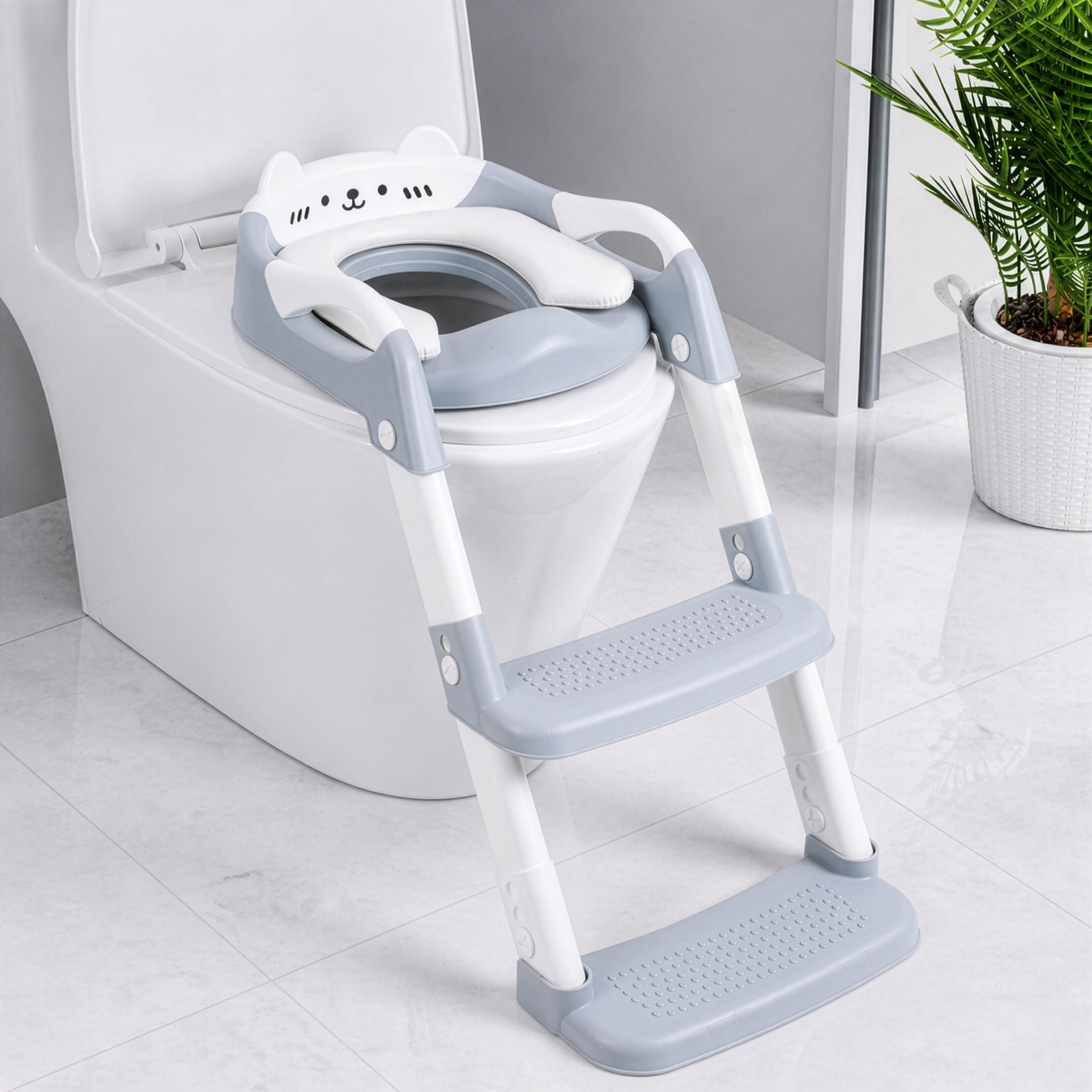 Reducteur Toilette Enfant - Rehausseur Toilette Enfant - Pédale Élargie Et Antidérapante | Facile À Monter Et Ranger | Hauteur Réglable | Anti-Éclaboussures | Poignée, Gris