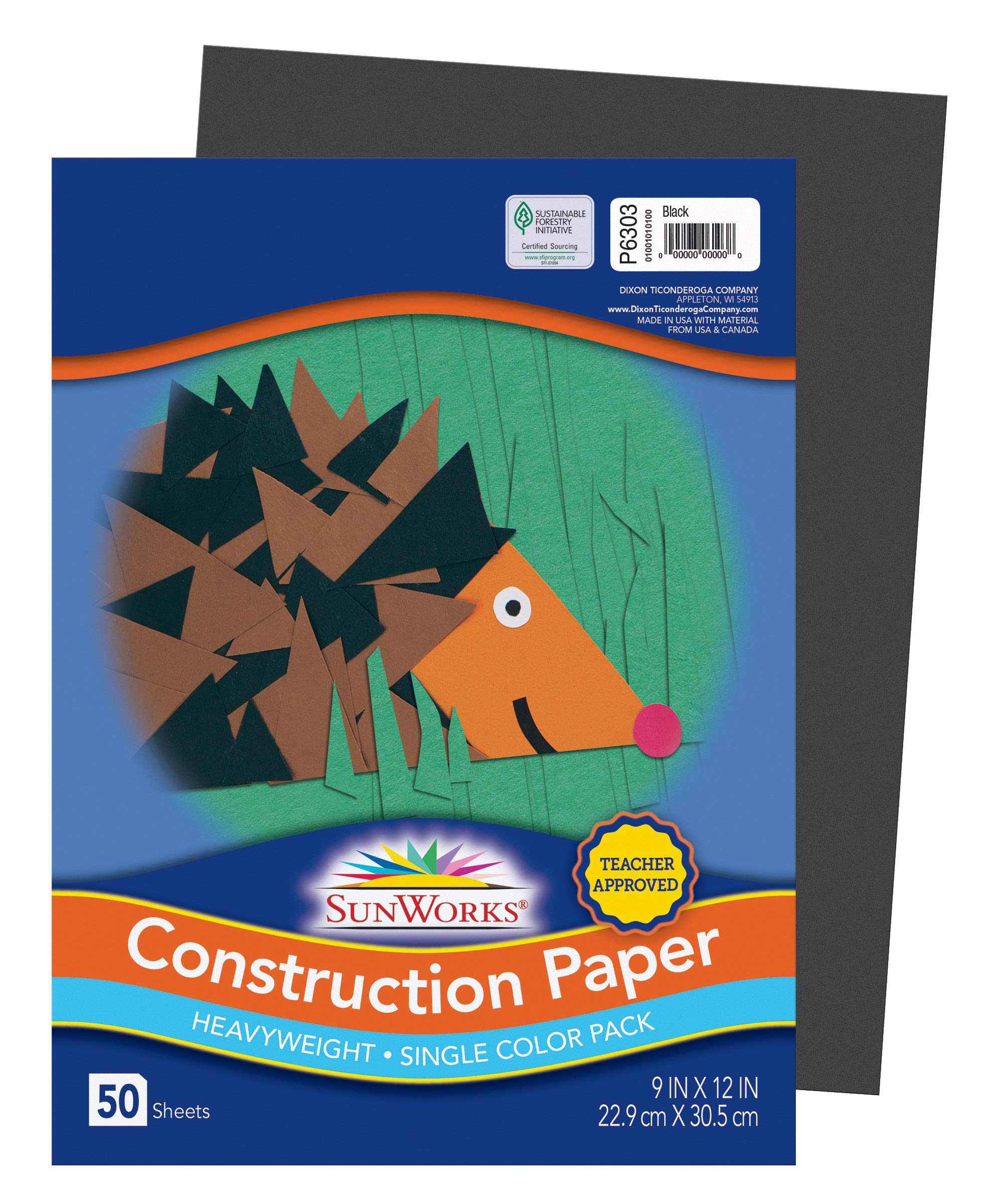 Pacon SunWorks Construction Paper, 9-Inches by 12-Inches, 50-Count, Black (6303)