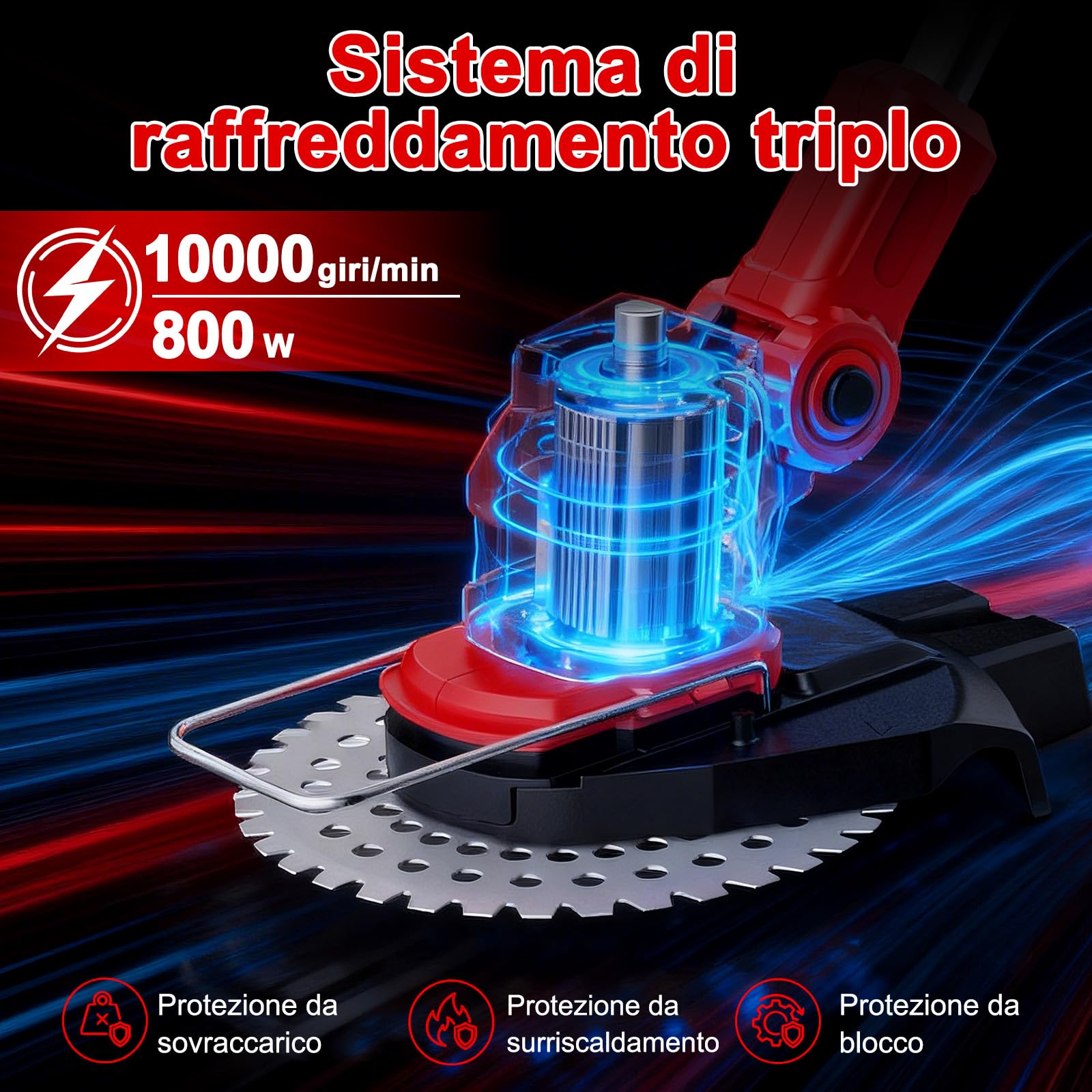 Rasaerba elettrico a batteria, Decespugliatore con 1 batterie da 21 V 4,0 Ah, manico telescopico regolabile, tosaerba a 3 lame, decespugliatore a batteria per giardinaggio