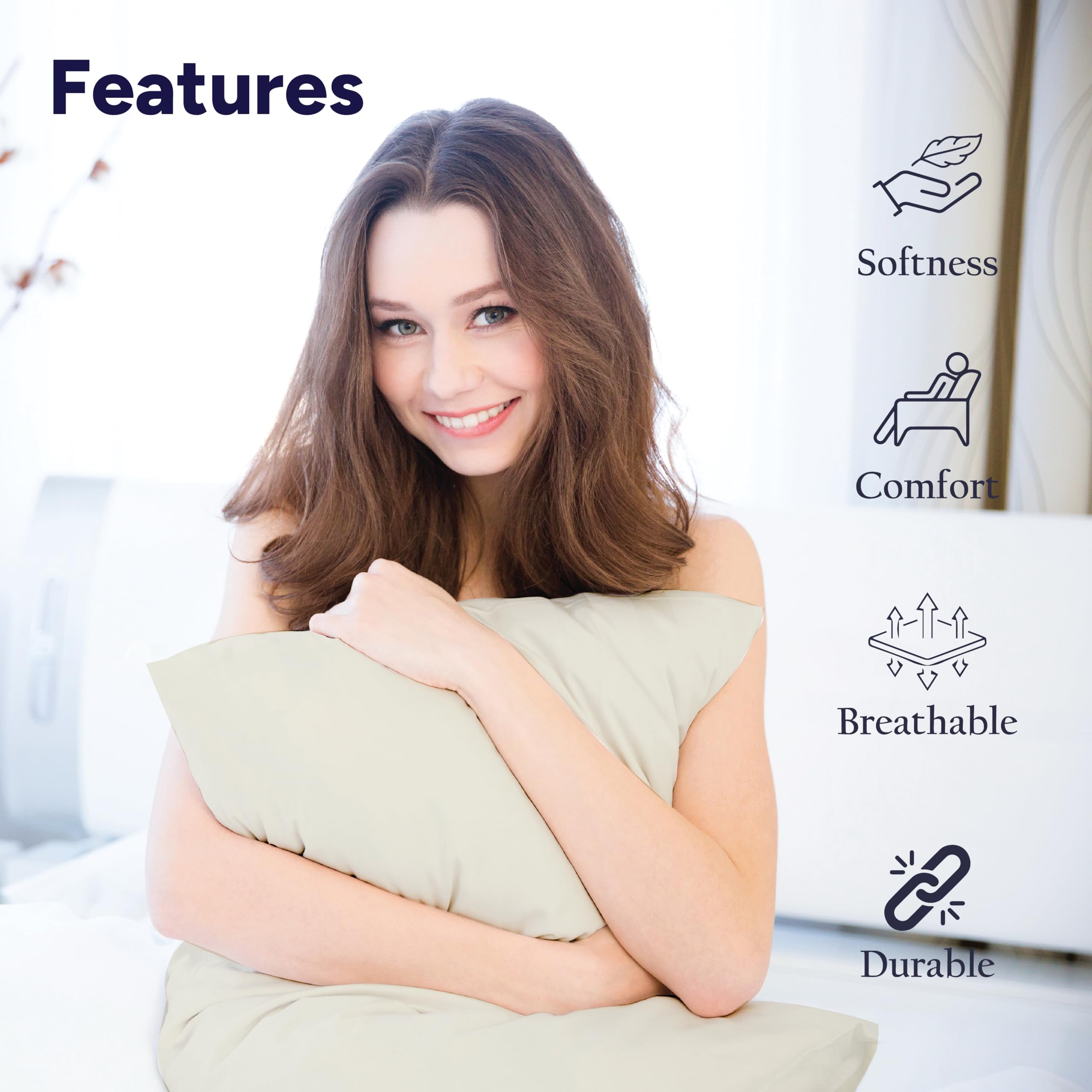 APEX FURNISHINGS Cream pillow cases 4 pack cotton 200 Thread Count Egyptian Cotton - Image 3