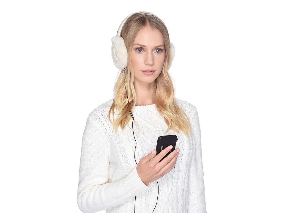 

UGG Cable Knit Water Resistant Sheepskin Earmuff with Tech Option (Ivory) Cold Weather Hats