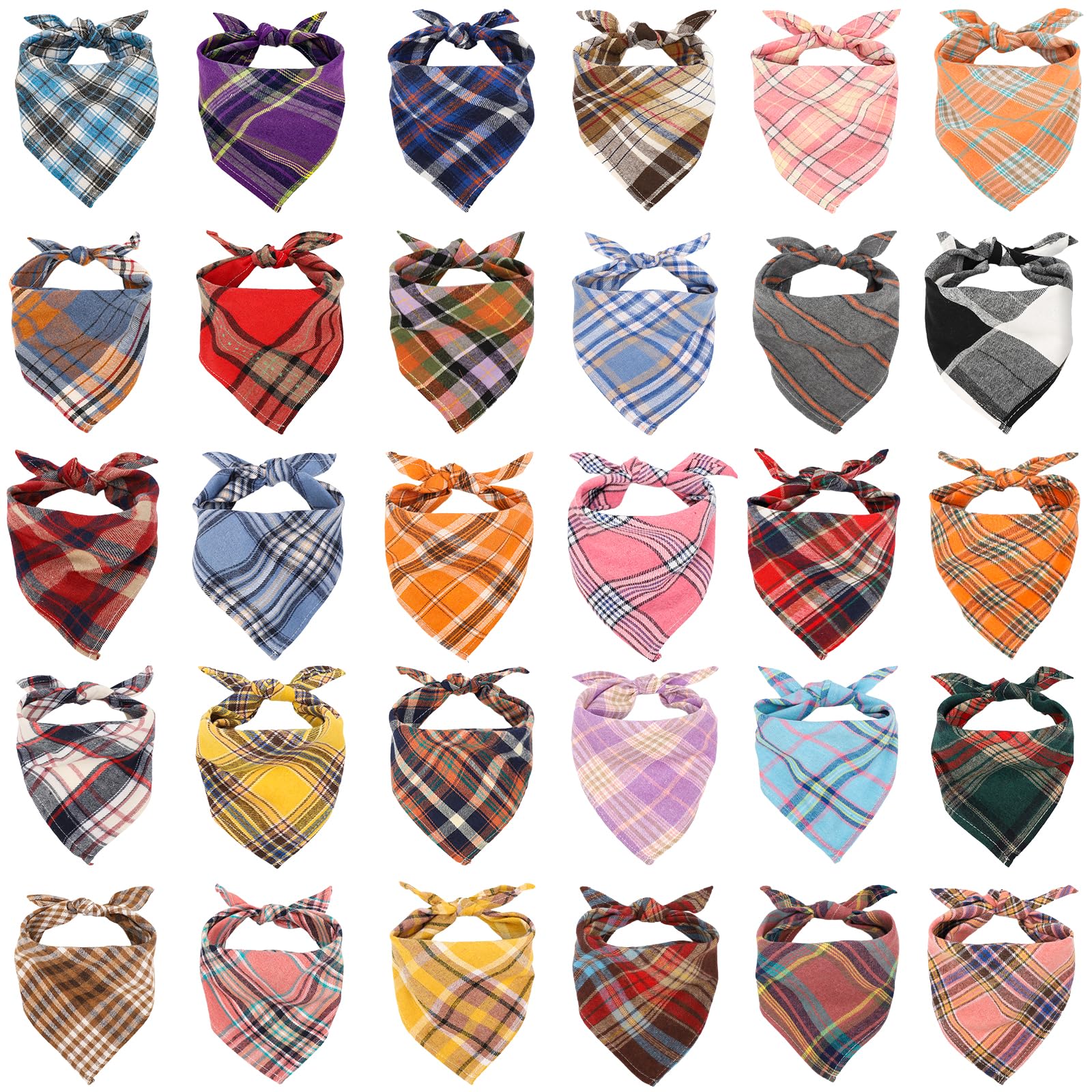 Segarty 30 Pack Dog Bandanas, 22.8"x15.7" Triangle Plaid Bibs Pet Scarf Accessories Bulk for Medium Small Dogs Cats Large Puppy Dogs, Adjustable