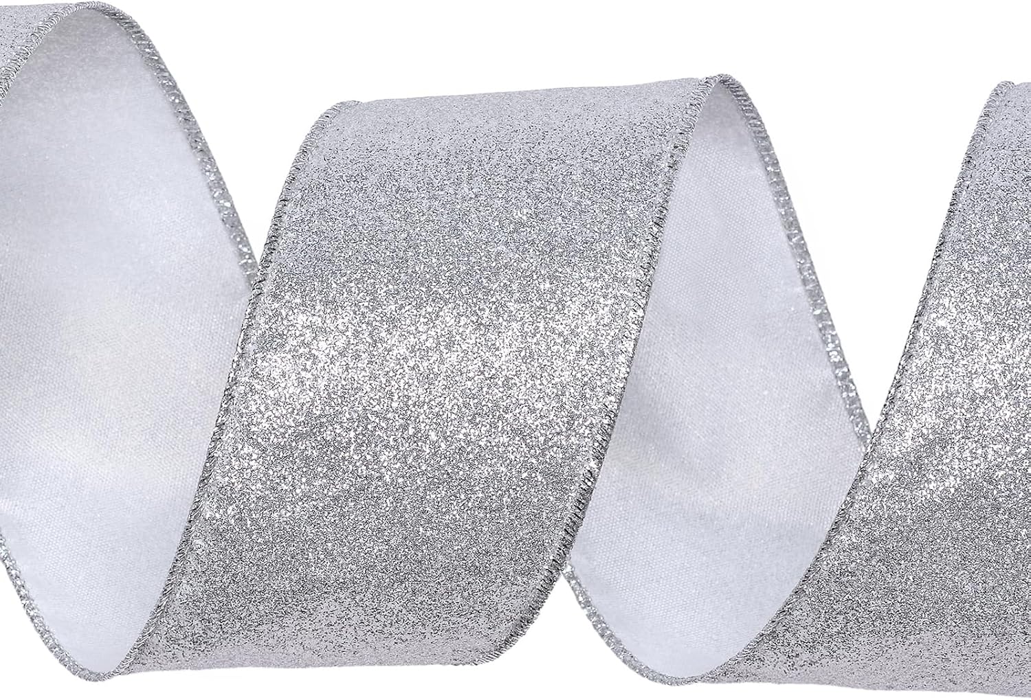 Ribest Silver Glitter Wired Ribbon, 2-1/2 Inch 10 Yard image 3