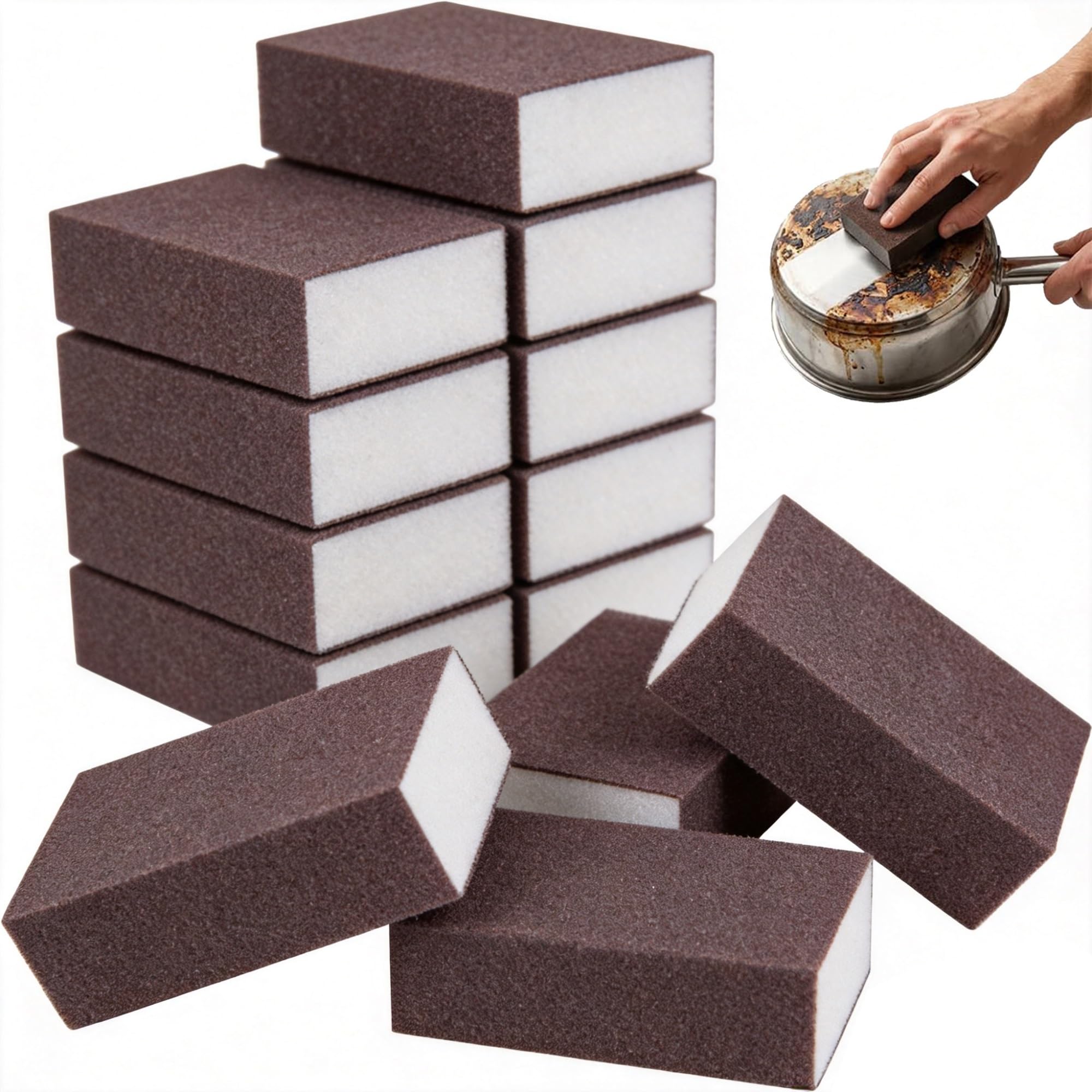20 pcs Heavy Duty Nano Carbide Cleaning Sponge, Magic Emery Cleaning Sponges Upgrade Nano Carborundum Sponge for Stainless Steel Pans Kitchen, Bathroom