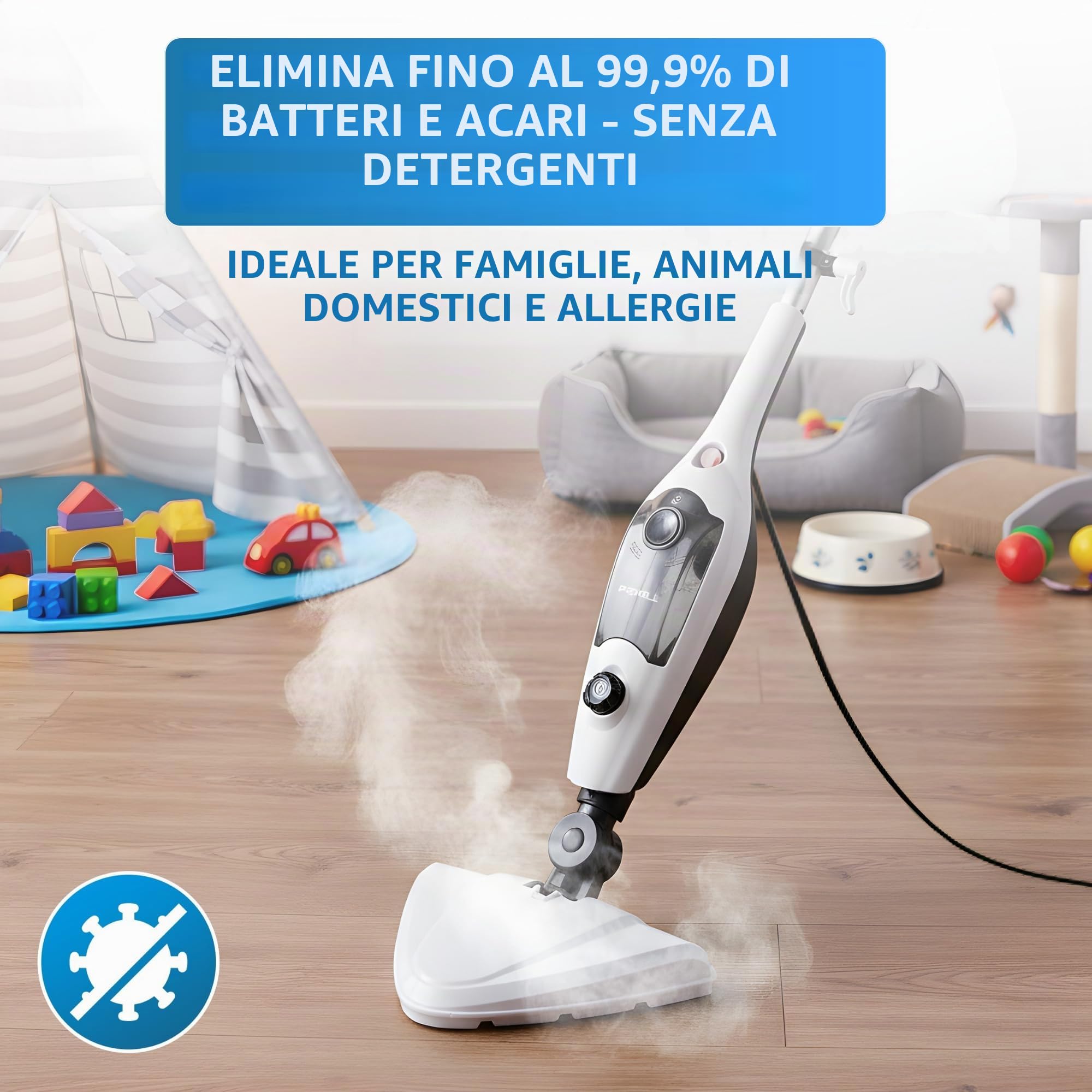 Powell Pulitore A Vapore - Macchina Per La Pulizia Multifunzionale 12 In 1 | Mop A Vapore Da 1300 W Per Pavimenti Duri, Tappeti, Tappezzeria | Pulitore Portatile Per Tappeti Senza Prodotti Chimici