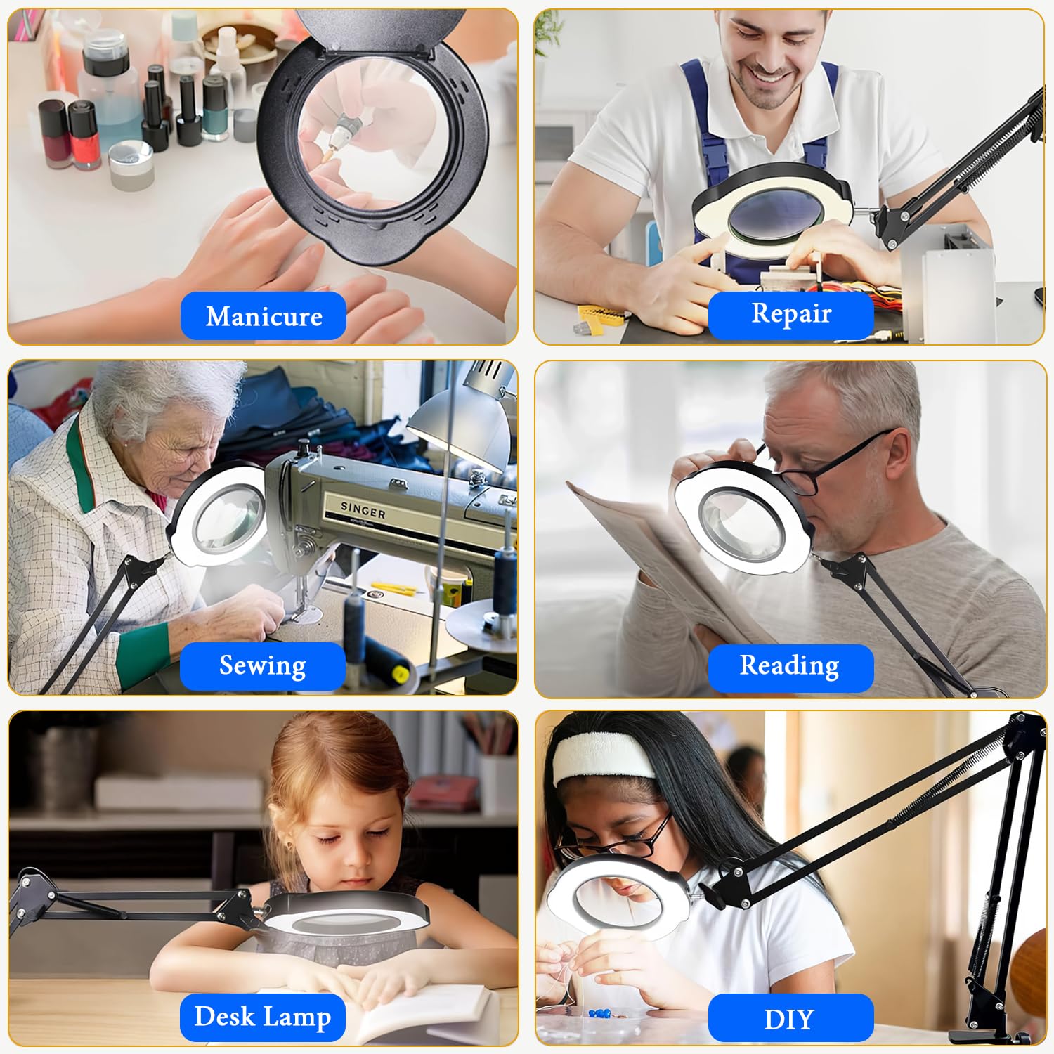 15 X Magnifying Glass Desk Lamp with Clamp and Base, Real Glass Lens, 84 LED, 5 modalità di colore dimmerabili, LED Lamp Magnifier with Dust Cover, Clean Cloth, Regalo ideale per anziani, crafters