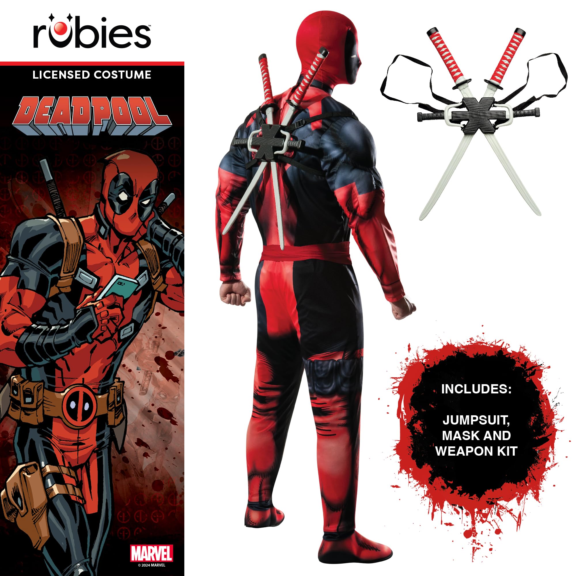 Rubies 810109BDLSTD000 Deadpool Deluxe fantazyjna sukienka dla dorosłych, męska, kreskówka, Multi, STD Halloween